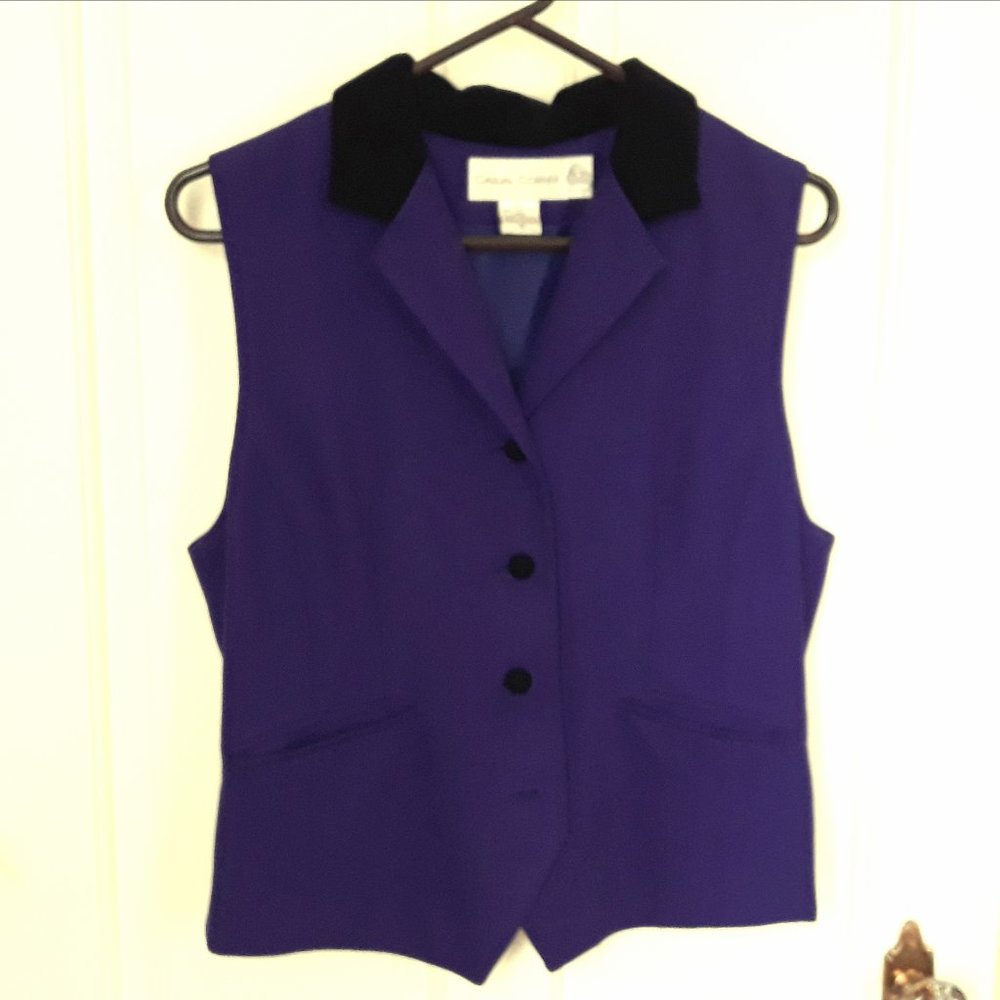 Vintage Purple Wool Vest w/Black Velvet Collar